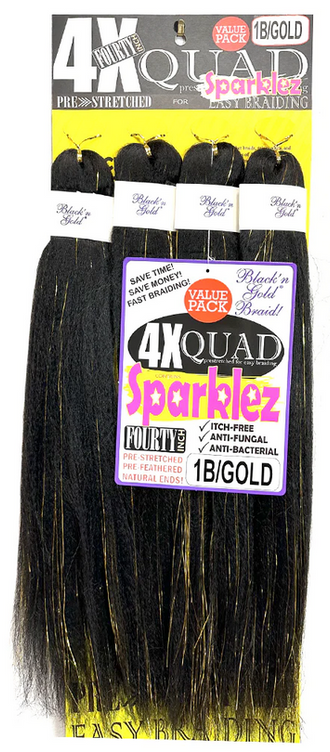 BLACK & GOLD 4X QUAD SPARKLEZ BRAIDING HAIR 40" - Textured Tech