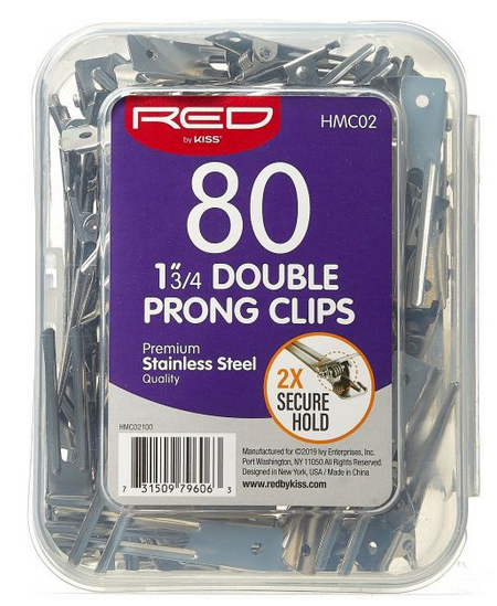 RED BY KISS 80 COUNT DOUBLE PRONG CLIPS 1 /34" - Textured Tech